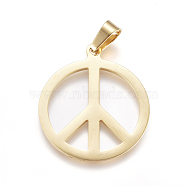 304 Stainless Steel Pendants, Large Hole Pendants, Peace Sign, Golden, 30x26x1mm, Hole: 7mm(STAS-F239-13G)