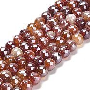 Electroplated Natural Agate Round Beads Strands, Dyed & Heated, Faceted(128 Facets), FireBrick, 8mm, Hole: 1.2mm, about 46pcs/strand, 14.96 inch(38cm)(G-L598-A01-02C)