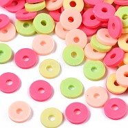 Handmade Polymer Clay Beads, Heishi Beads, for DIY Jewelry Crafts Supplies, Disc/Flat Round, Pink, 6x1mm, Hole: 2mm, about 26000pcs/1000g(CLAY-T019-02B-17)
