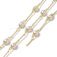 Rack Plating Brass Bar Link Chains, with Plastic Pearl Flower Beaded, Unwelded, with Card Paper, Golden, 13~14x6mm(CHC-C026-08)