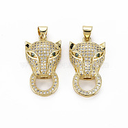 Brass Micro Pave Clear Cubic Zirconia Pendants, Nickel Free, Leopard, Real 18K Gold Plated, 25.5x14.5x6.5mm, Hole: 3x5mm(ZIRC-N039-194-NF)