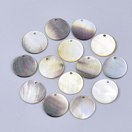 Black Lip Shell Pendants, Flat Round, Black, 14x1~2mm, Hole: 1.4mm(X-SSHEL-S251-36B)