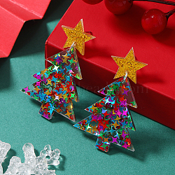 Unique Christmas Tree Stud Earrings, Women Fashion Jewelry Trendy Ear Accessories, Platinum, Colorful, 52x31mm(RO7325-3)