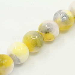 Natural Persian Jade Beads Strands, Dyed, Round, Yellow, 8mm, Hole: 1.2~1.5mm, about 50pcs/strand, 16 inch(G-D434-8mm-26)