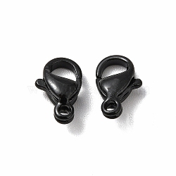 Spray Painted 304 Stainless Steel Lobster Claw Clasps, Black, 9.5x6x3mm, Hole: 1.2mm(STAS-R120-01A-02)