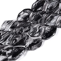 Handmade Lampwork Beads Strands, Polygon, Black, 21~22x13.5~14x7.5~8.5mm, Hole: 0.9~1mm, about 20pcs/strand, 16.14~16.54 inch(41~42cm)(LA-N046-02A)