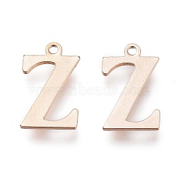 PVD Vacuum Plating  304 Stainless Steel Charms, Laser Cut, Alphabet, Rose Gold, Letter.Z, 12.5x7.5x0.8mm, Hole: 1mm(STAS-H112-Z-RG)