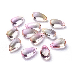 Transparent Glass Charms, Dyed & Heated, Teardrop, Pearl Pink, 13.5x8x5.5mm, Hole: 1mm(GLAA-O017-01F)