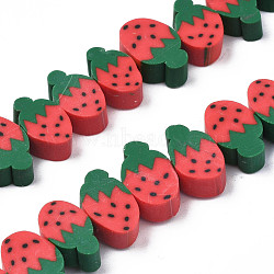 Handmade Polymer Clay Bead Strands, Strawberry Slice, Dark Red, 9~13x6~10.5x4~4.5mm, Hole: 1.8mm, about 40pcs/strand, 11.02 inch~13.39 inch(28~34cm)(CLAY-R069-01G-02)