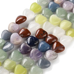 Natural Quartz Crystal & Red Jasper & Green Aventurine & Blue Aventurine & Lepidolite & Amethyst & Lemon Jade Beads Strands, Heart Shape, 10.5x10x5.5mm, Hole: 1mm, about 40pcs/strand, 14.96 inch(38cm)(G-B022-39B)