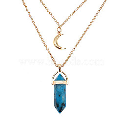 Natural Dumortierite Cone Pendant Double Layer Necklace, with Moon Charms, 19.69 inch(50cm)(UX9990-8)