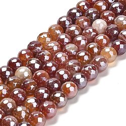 Electroplated Natural Agate Round Beads Strands, Dyed & Heated, Faceted(128 Facets), FireBrick, 8mm, Hole: 1.2mm, about 46pcs/strand, 14.96 inch(38cm)(G-L598-A01-02C)