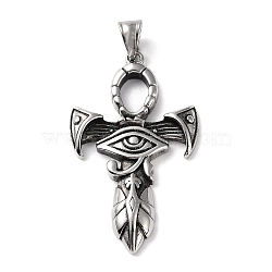 Ion Plating(IP) 304 Stainless Steel Big Pendants, Ankh Cross with Eye of Ra/Re Egypt Charm, Antique Silver, 54.5x32x5.5mm, Hole: 4x8mm(STAS-D067-04AS)