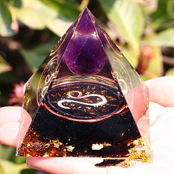 Orgonite Pyramid Resin Energy Generators, Reiki Natural Amethyst & Obsidian Chips Inside for Home Office Desk Decoration, Leo, 50x50x50mm(PW-WG63740-05)