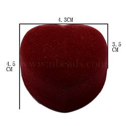 Velvet Ring Boxes, Heart, Red, 4.5x4.3x3.5cm(VBOX-G002-10A)