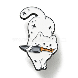 Cat Holding Knife Enamel Pins, Lovely Kitty Badge, Horrible Animal Killer Black Alloy Brooch for Backpack Clothes, White, 33x19x1.5mm(JEWB-P028-D03)