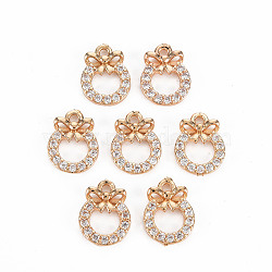 Rack Plating Brass Micro Pave Clear Cubic Zirconia Charms, Long-Lasting Plated, Cadmium Free & Lead Free, Bowknot, Light Gold, 12x9x2.5mm, Hole: 1.2mm(X-KK-T060-14-RS)