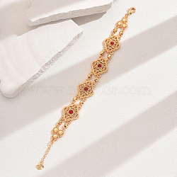 Vintage Brass Glass Hollow Link Bracelets for Women, Real 18K Gold Plated, Flower, 7-1/8 inch(18cm)(QG3110-1)