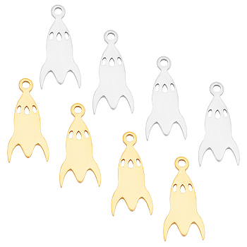 201 Stainless Steel Laser Cut Pendants, Rocket, Golden & Stainless Steel Color, 18x8x1mm, Hole: 1.5mm, 12pcs/box