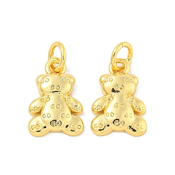 Rack Plating Bear Brass Pendants, Long-Lasting Plated, Lead Free & Cadmium Free, with Jump Ring, Real 18K Gold Plated, 16x9x2mm, Hole: 3mm