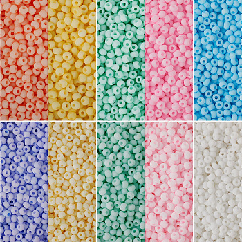 Pandahall 100g 10 Colors 12/0 Opaque Glass Seed Beads, Round Hole, Frosted Colours, Round, Mixed Color, 2x1mm, Hole: 0.7mm, 10g/color