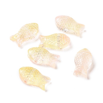 Transparent Spray Painted Glass Beads, Fish, Champagne Yellow, 15x8x5mm, Hole: 1mm