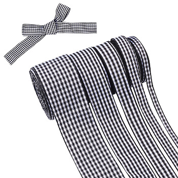 50m 5 Style Polyester Ribbon, Tartan Ribbon, Black, 1/4~1-1/2 inch(6~38mm), 10m/style