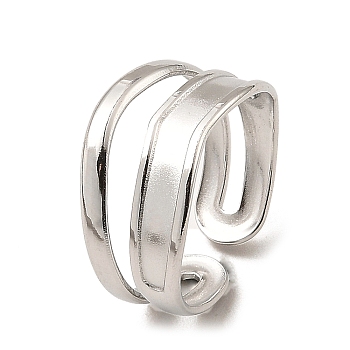 304 Stainless Steel Open Cuff Rings, Double Lines, Stainless Steel Color, US Size 6 3/4(17.1mm)