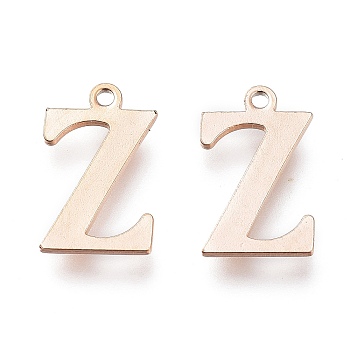 Vacuum Plating  304 Stainless Steel Charms, Laser Cut, Alphabet, Rose Gold, Letter.Z, 12.5x7.5x0.8mm, Hole: 1mm