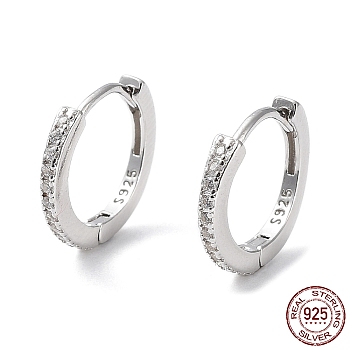 Rhodium Plated 925 Sterling Silver with Clear Cubic Zirconia Hoop Earrings, with S925 Stamp, Real Platinum Plated, 12x2x13mm