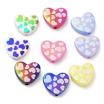 UV Plating Opaque Acrylic Beads, Iridescent, Heart, Mixed Color, 18x20.5x5.5mm, Hole: 2.5mm