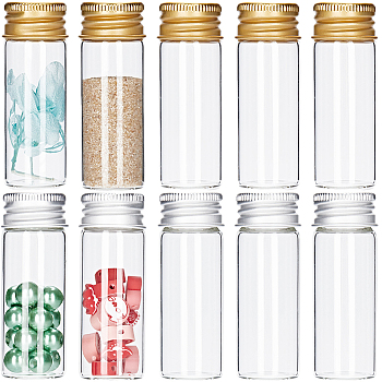 40Pcs 2 Colors Glass Bottles Bead Containers, Screw Top Bead Storage Tubes with Aluminum Cap, Column, Golden & Silver, 2.2x6cm, Capacity: 12ml(0.41fl. oz), 20pcs/color