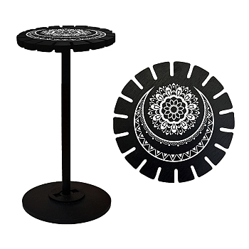 Wooden Wheel, Wooden Display Shelf, Black Holder Stand, Rustic Divination Pendulum Storage Rack, Witch Stuff, Moon Pattern, Wheel: 120x8mm, 2pcs, Studdle: 288x12mm, 1pc