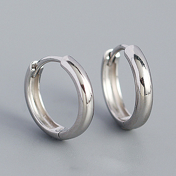 Rhodium Plated Plain 925 Sterling Hoop Earrings, Ring, Platinum, 3mm, Inner Diameter: 9mm
