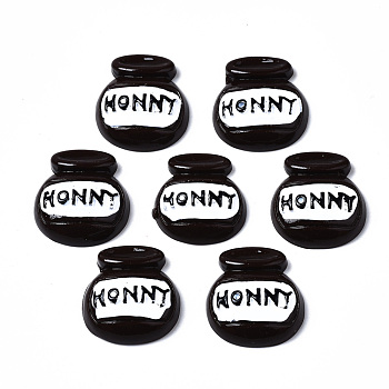 Spray Painted Resin Cabochons, Bottle with Word HONNY, Coconut Brown, 25~26x23~23.5x7.5~8.5mm