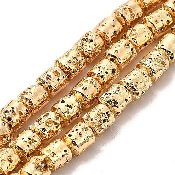 Electroplated Natural Lava Rock Beads Strands, Column, Light Gold Plated, 5x4mm, Hole: 1mm, about 80~83pcs/strand, 15.75~15.87 inch(40~40.3cm)