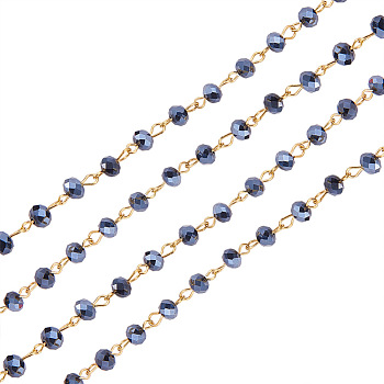 Handmade Rondelle Glass Beads Chains for Necklaces Bracelets Making, with Golden Iron Eye Pin, Unwelded, Black, 39.3 inch, Glass Beads: 6x4mm