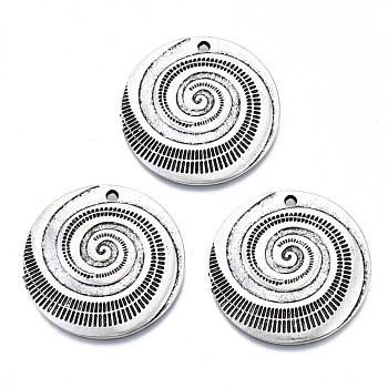 Tibetan Style Alloy Pendants, Cadmium Free & Lead Free, Flat Round with Vortex, Antique Silver, 29x2mm, Hole: 1.6mm