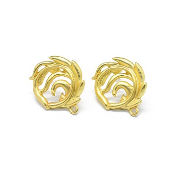 Alloy Stud Earring Findings, with Loop, Brass Pins and Ear Nuts/Earring Backs, Long-Lasting Plated, Flower, Matte Gold Color, 22x19mm, Hole: 1.5mm, Pin: 0.7mm