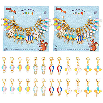 Hot Air Balloon Pendant Stitch Markers, Alloy Enamel Crochet Lobster Clasp Charms, Locking Stitch Marker with Wine Glass Charm Ring, Mixed Color, 3~3.5cm, 6 style, 3pcs/style, 18pcs/set