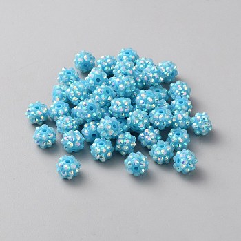 Opaque Resin Beads, Round, Deep Sky Blue, 10x8mm, Hole: 1.8mm