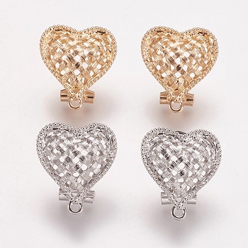 Alloy Stud Earring Findings, with Loop, Hollow Heart, Mixed Color, 22x19.5mm, Hole: 1mm, Pin: 0.7mm