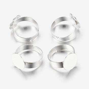 Brass Pad Ring Bases, Lead Free & Nickel Free and Cadmium Free, Adjustable, Silver Color Plated, Size: about 3~4.5mm wide, 18mm in inner diameter, Tray: 12mm in diameter.