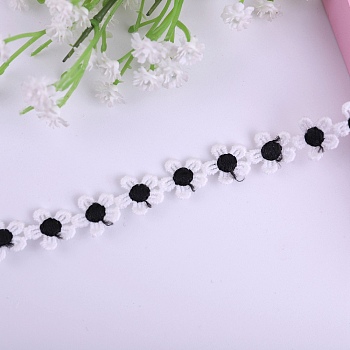 15 Yards Milk Fiber Flower Lace Ribbon, Clothing Decoration, Black, 1/2 inch(13mm)