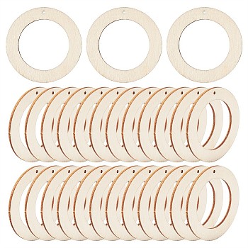 Wood Pendants, Ring, Antique White, 60x3.5mm, Hole: 2mm