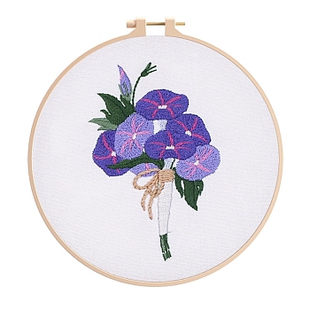 Flower Pattern DIY Embroidery Kit, including Embroidery Needles & Thread, Cotton Cloth, Slate Blue, 210x210mm