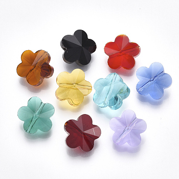 Transparent Glass Beads, Faceted, Flower, Mixed Color, 13x13.5x8mm, Hole: 1.2mm