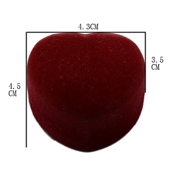 Velvet Ring Boxes, Heart, Red, 4.5x4.3x3.5cm