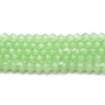 Imitation Jade Glass Beads Strands, Faceted, Bicone, Green, 6x5.5mm, Hole: 1.2mm, about 45~47pcs/strand, 9.65~9.84 inch(24.5~25cm)