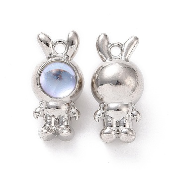 Resin Pendants, with Platinum Tone Alloy Findings, Rabbit Charms, Lavender, 25x12x13.7mm, Hole: 2mm